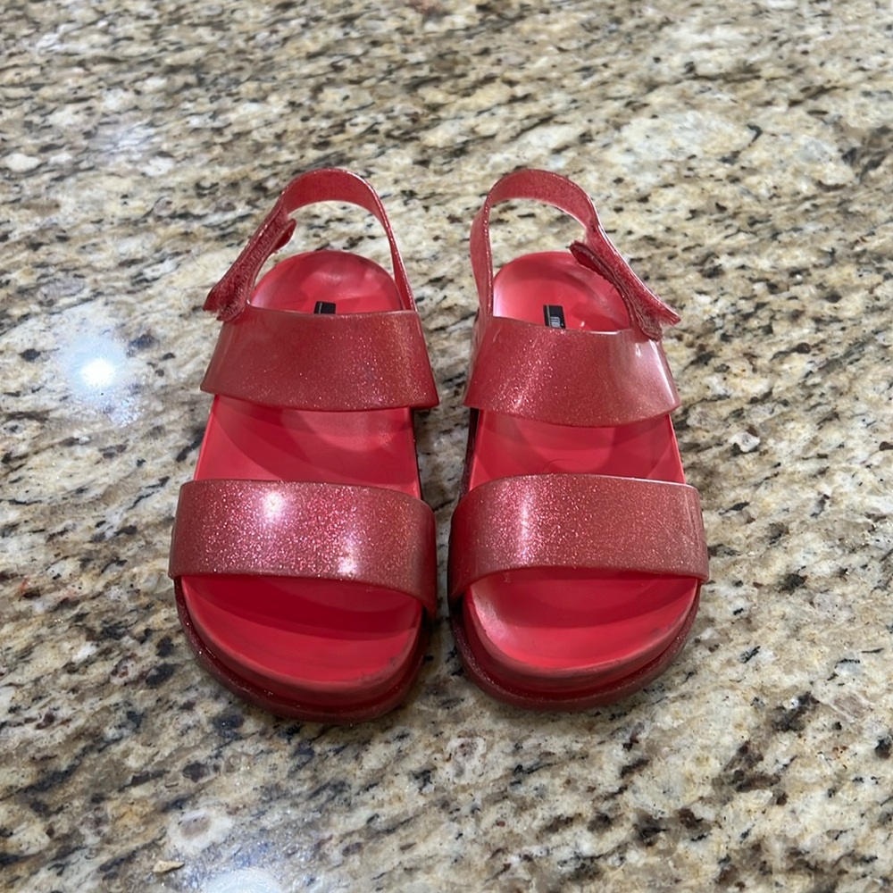 Mini Melissa Cosmic Red Pink Glitter Sandals, Size 10